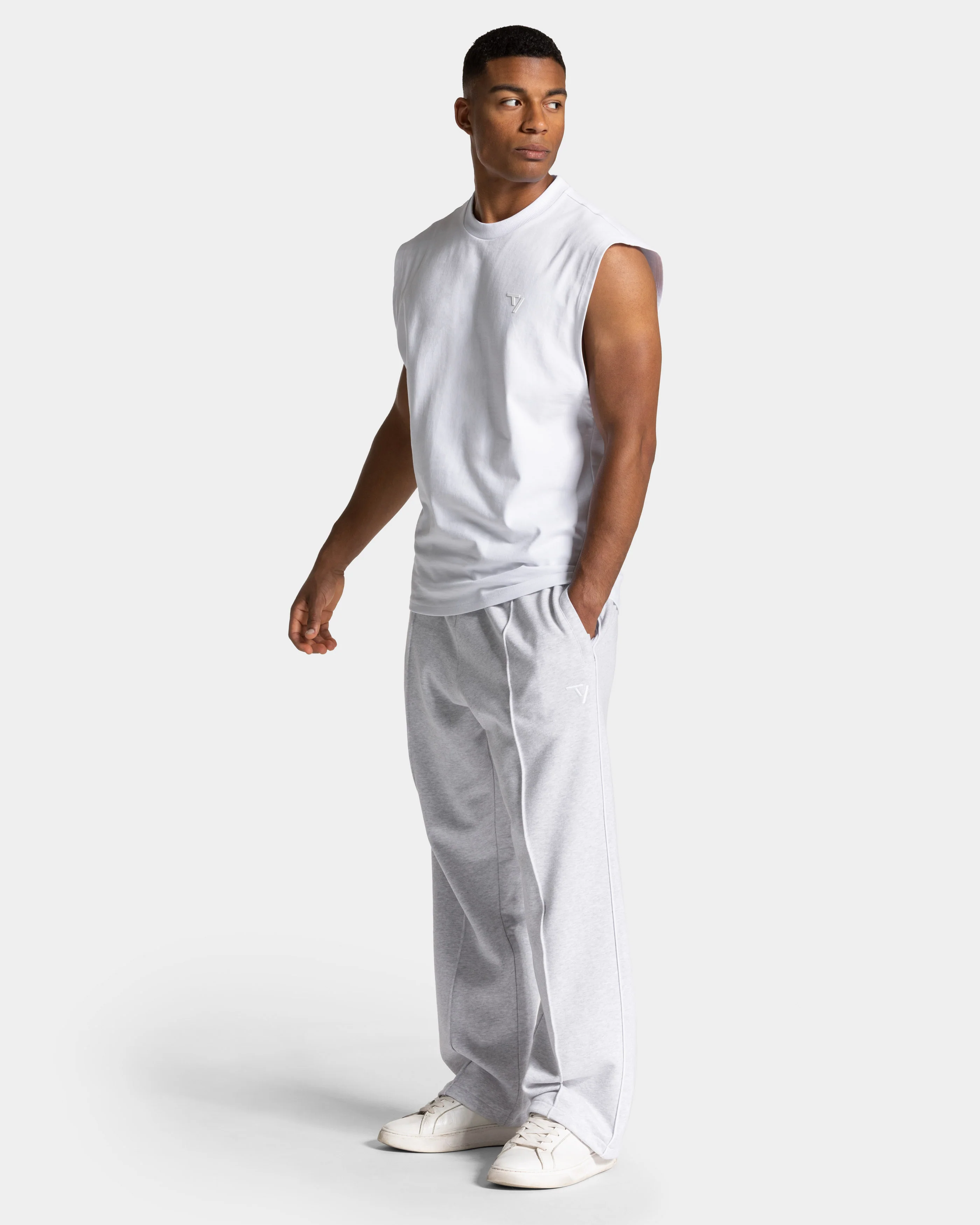 Contrastline Straight Leg Jogger "Weiß Meliert - Weiß" - Image 3